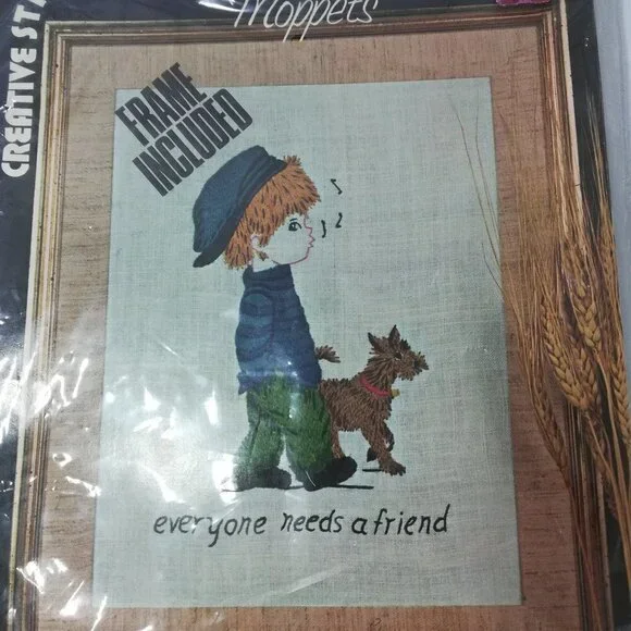 Creative Stitchery Kit Moppets Boy With Dog Everyone Needs A Friend Crewel 787B - Picture 1 of 8
